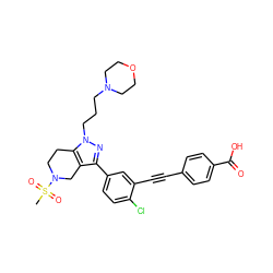 CS(=O)(=O)N1CCc2c(c(-c3ccc(Cl)c(C#Cc4ccc(C(=O)O)cc4)c3)nn2CCCN2CCOCC2)C1 ZINC000049695507