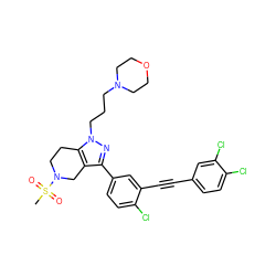 CS(=O)(=O)N1CCc2c(c(-c3ccc(Cl)c(C#Cc4ccc(Cl)c(Cl)c4)c3)nn2CCCN2CCOCC2)C1 ZINC000049695357