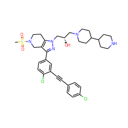 CS(=O)(=O)N1CCc2c(c(-c3ccc(Cl)c(C#Cc4ccc(Cl)cc4)c3)nn2C[C@@H](O)CN2CCC(C3CCNCC3)CC2)C1 ZINC000049723072