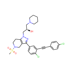 CS(=O)(=O)N1CCc2c(c(-c3ccc(Cl)c(C#Cc4ccc(Cl)cc4)c3)nn2C[C@H](O)CN2CCCCC2)C1 ZINC000049708740