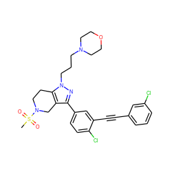 CS(=O)(=O)N1CCc2c(c(-c3ccc(Cl)c(C#Cc4cccc(Cl)c4)c3)nn2CCCN2CCOCC2)C1 ZINC000049722787