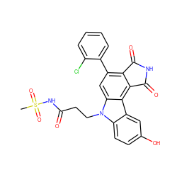 CS(=O)(=O)NC(=O)CCn1c2ccc(O)cc2c2c3c(c(-c4ccccc4Cl)cc21)C(=O)NC3=O ZINC000038805343