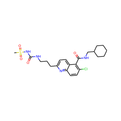 CS(=O)(=O)NC(=O)NCCCc1ccc2c(C(=O)NCC3CCCCC3)c(Cl)ccc2n1 ZINC000043012175