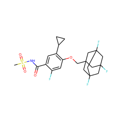 CS(=O)(=O)NC(=O)c1cc(C2CC2)c(OCC23CC4(F)CC(F)(CC(F)(C4)C2)C3)cc1F ZINC000218212666