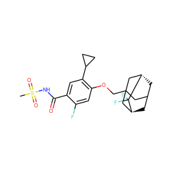 CS(=O)(=O)NC(=O)c1cc(C2CC2)c(OCC23CC4C[C@@H](C2)C(F)(F)[C@@H](C4)C3)cc1F ZINC000216200118