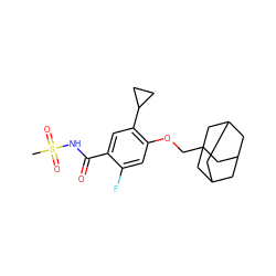 CS(=O)(=O)NC(=O)c1cc(C2CC2)c(OCC23CC4CC(CC(C4)C2)C3)cc1F ZINC000205769599