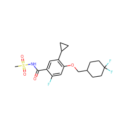 CS(=O)(=O)NC(=O)c1cc(C2CC2)c(OCC2CCC(F)(F)CC2)cc1F ZINC000216200458