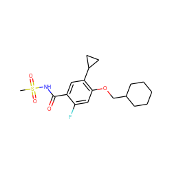 CS(=O)(=O)NC(=O)c1cc(C2CC2)c(OCC2CCCCC2)cc1F ZINC000216241513