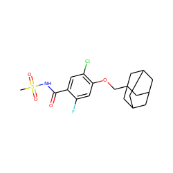 CS(=O)(=O)NC(=O)c1cc(Cl)c(OCC23CC4CC(CC(C4)C2)C3)cc1F ZINC000206980298