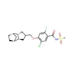 CS(=O)(=O)NC(=O)c1cc(Cl)c(OCC2C[C@H]3[C@H]4CC[C@@H](C4)[C@@H]3C2)cc1F ZINC000207006496