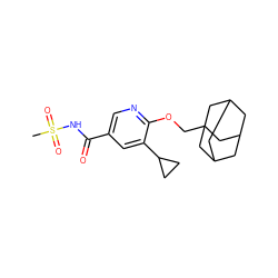 CS(=O)(=O)NC(=O)c1cnc(OCC23CC4CC(CC(C4)C2)C3)c(C2CC2)c1 ZINC000216204782