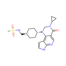 CS(=O)(=O)NC[C@H]1CC[C@H](N2CN(C3CC3)C(=O)c3cnc4[nH]ccc4c32)CC1 ZINC001772575314