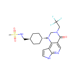 CS(=O)(=O)NC[C@H]1CC[C@H](N2CN(CC(F)(F)F)C(=O)c3cnc4[nH]ccc4c32)CC1 ZINC001772646874