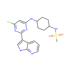 CS(=O)(=O)NC1CCC(Nc2cc(Cl)nc(-c3c[nH]c4ncccc34)n2)CC1 ZINC000063539786