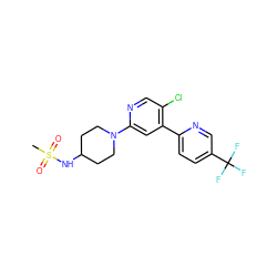 CS(=O)(=O)NC1CCN(c2cc(-c3ccc(C(F)(F)F)cn3)c(Cl)cn2)CC1 ZINC000145297720