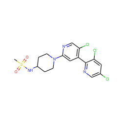 CS(=O)(=O)NC1CCN(c2cc(-c3ncc(Cl)cc3Cl)c(Cl)cn2)CC1 ZINC000142009992