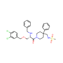 CS(=O)(=O)NCC1(c2ccccc2)CCN(C(=O)[C@H](COCc2ccc(Cl)c(Cl)c2)NCc2ccccc2)CC1 ZINC000029545502