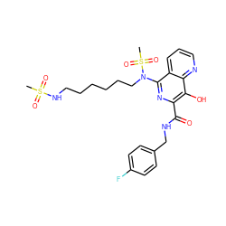 CS(=O)(=O)NCCCCCCN(c1nc(C(=O)NCc2ccc(F)cc2)c(O)c2ncccc12)S(C)(=O)=O ZINC000095576479