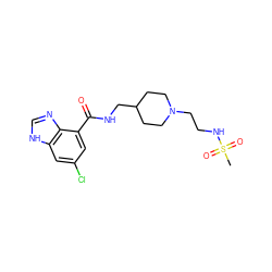 CS(=O)(=O)NCCN1CCC(CNC(=O)c2cc(Cl)cc3[nH]cnc23)CC1 ZINC000013491751