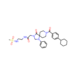 CS(=O)(=O)NCCNC(=O)CN1CN(c2ccccc2)C2(CCN(C(=O)c3ccc(C4CCCCC4)cc3)CC2)C1=O ZINC000066166704