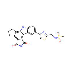 CS(=O)(=O)NCc1nc(-c2ccc3[nH]c4c5c(c6c(c4c3c2)C(=O)NC6=O)CCC5)cs1 ZINC000028897186