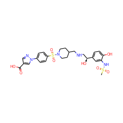 CS(=O)(=O)Nc1cc([C@@H](O)CNCC2CCN(S(=O)(=O)c3ccc(-n4cc(C(=O)O)cn4)cc3)CC2)ccc1O ZINC000025419152