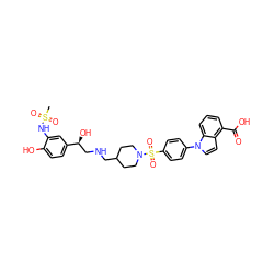 CS(=O)(=O)Nc1cc([C@@H](O)CNCC2CCN(S(=O)(=O)c3ccc(-n4ccc5c(C(=O)O)cccc54)cc3)CC2)ccc1O ZINC000026749735