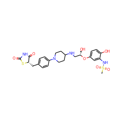 CS(=O)(=O)Nc1cc(O[C@@H](O)CNC2CCN(c3ccc(C[C@@H]4SC(=O)NC4=O)cc3)CC2)ccc1O ZINC000027875514