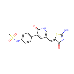 CS(=O)(=O)Nc1ccc(-c2cc(/C=C3\SC(N)=NC3=O)c[nH]c2=O)cc1 ZINC000100536402