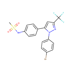 CS(=O)(=O)Nc1ccc(-c2cc(C(F)(F)F)nn2-c2ccc(Br)cc2)cc1 ZINC000029401099