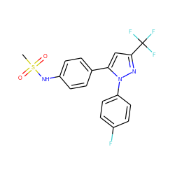 CS(=O)(=O)Nc1ccc(-c2cc(C(F)(F)F)nn2-c2ccc(F)cc2)cc1 ZINC000029403934