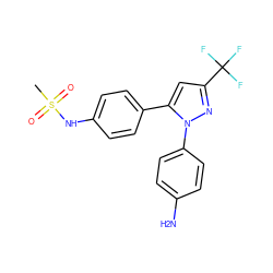 CS(=O)(=O)Nc1ccc(-c2cc(C(F)(F)F)nn2-c2ccc(N)cc2)cc1 ZINC000029406246