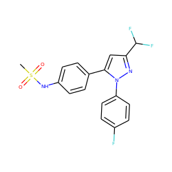 CS(=O)(=O)Nc1ccc(-c2cc(C(F)F)nn2-c2ccc(F)cc2)cc1 ZINC000029409528