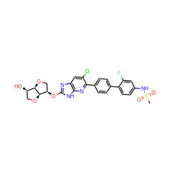 CS(=O)(=O)Nc1ccc(-c2ccc(-c3nc4[nH]c(O[C@@H]5CO[C@@H]6[C@H](O)CO[C@H]56)nc4cc3Cl)cc2)c(F)c1 ZINC001772599212