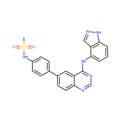 CS(=O)(=O)Nc1ccc(-c2ccc3ncnc(Nc4cccc5[nH]ncc45)c3c2)cc1 ZINC000143129810