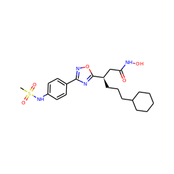 CS(=O)(=O)Nc1ccc(-c2noc([C@H](CCCC3CCCCC3)CC(=O)NO)n2)cc1 ZINC000028701786