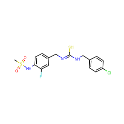 CS(=O)(=O)Nc1ccc(C/N=C(\S)NCc2ccc(Cl)cc2)cc1F ZINC000013672916