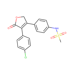 CS(=O)(=O)Nc1ccc(C2=C(c3ccc(Cl)cc3)C(=O)OC2)cc1 ZINC000028640204