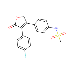 CS(=O)(=O)Nc1ccc(C2=C(c3ccc(F)cc3)C(=O)OC2)cc1 ZINC000028640190