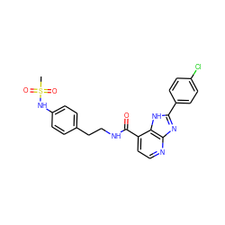 CS(=O)(=O)Nc1ccc(CCNC(=O)c2ccnc3nc(-c4ccc(Cl)cc4)[nH]c23)cc1 ZINC000084653334