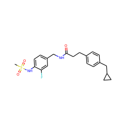 CS(=O)(=O)Nc1ccc(CNC(=O)CCc2ccc(CC3CC3)cc2)cc1F ZINC000045506646