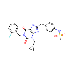 CS(=O)(=O)Nc1ccc(Cc2nc3c([nH]2)c(=O)n(Cc2ccccc2F)c(=O)n3CC2CC2)cc1 ZINC000028708805