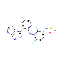 CS(=O)(=O)Nc1ccc(F)c(Nc2ncccc2-c2ncnc3[nH]cnc23)c1F ZINC000146293527