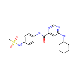 CS(=O)(=O)Nc1ccc(NC(=O)c2cc(NC3CCCCC3)ncn2)cc1 ZINC000049111871