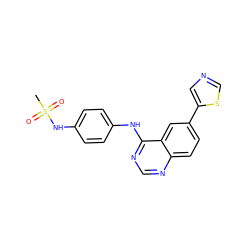 CS(=O)(=O)Nc1ccc(Nc2ncnc3ccc(-c4cncs4)cc23)cc1 ZINC000299851864