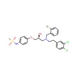 CS(=O)(=O)Nc1ccc(OC[C@@H](O)CN(CCc2ccc(Cl)c(Cl)c2)Cc2ccccc2Br)cc1 ZINC000042889630