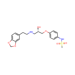 CS(=O)(=O)Nc1ccc(OC[C@@H](O)CNCCc2ccc3c(c2)OCO3)cc1 ZINC000040956896