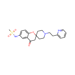 CS(=O)(=O)Nc1ccc2c(c1)C(=O)CC1(CCN(CCc3ccccn3)CC1)O2 ZINC000013728479