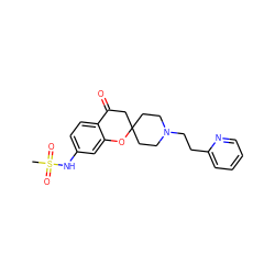 CS(=O)(=O)Nc1ccc2c(c1)OC1(CCN(CCc3ccccn3)CC1)CC2=O ZINC000026746574