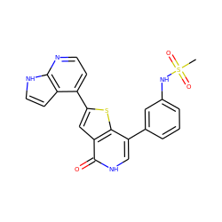 CS(=O)(=O)Nc1cccc(-c2c[nH]c(=O)c3cc(-c4ccnc5[nH]ccc45)sc23)c1 ZINC000072176711